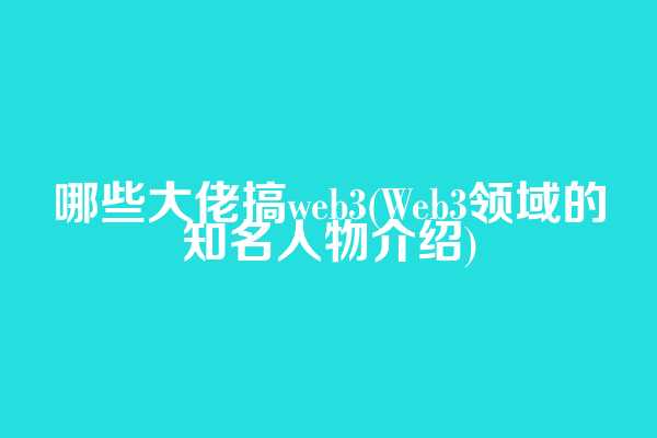 哪些大佬搞web3(Web3领域的知名人物介绍)