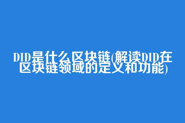 DID是什么区块链(解读DID在区块链领域的定义和功能)
