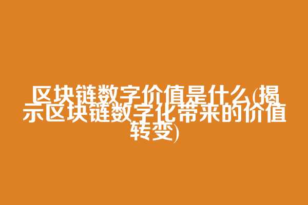 区块链数字价值是什么(揭示区块链数字化带来的价值转变)