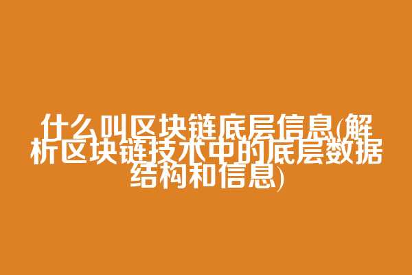 什么叫区块链底层信息(解析区块链技术中的底层数据结构和信息)