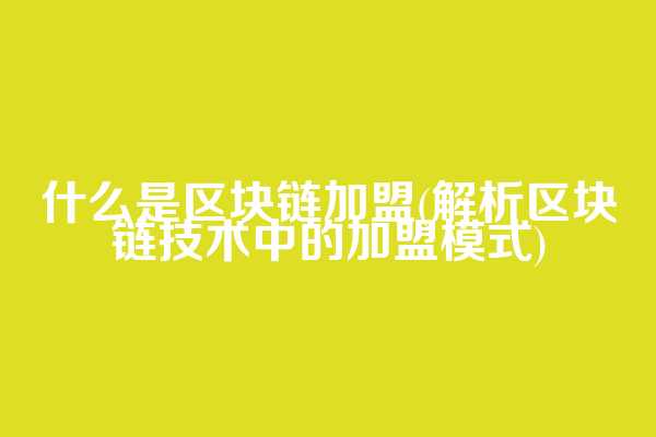 什么是区块链加盟(解析区块链技术中的加盟模式)