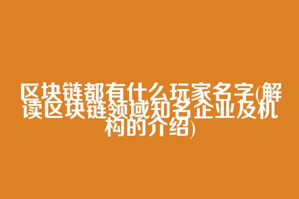 区块链都有什么玩家名字(解读区块链领域知名企业及机构的介绍)