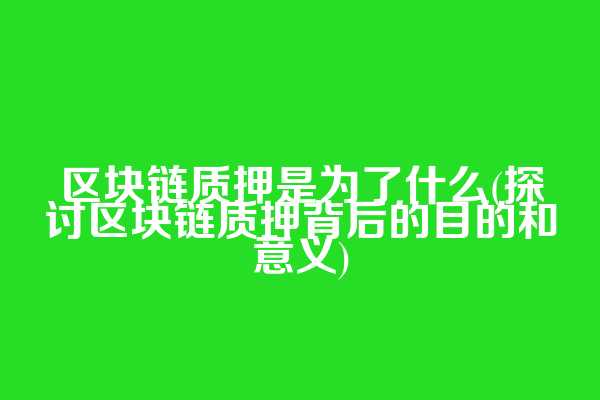 区块链质押是为了什么(探讨区块链质押背后的目的和意义)