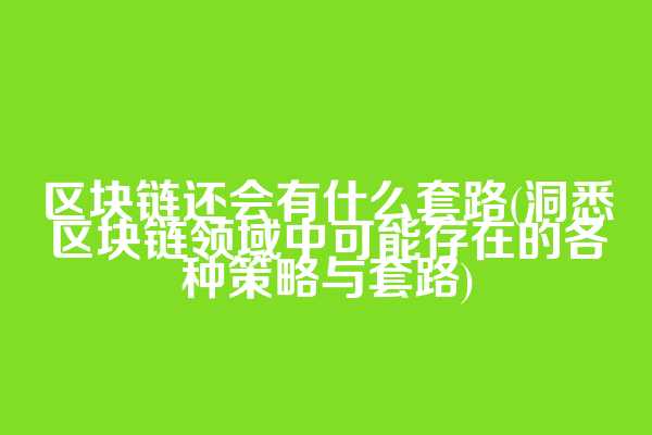 区块链还会有什么套路(洞悉区块链领域中可能存在的各种策略与套路)