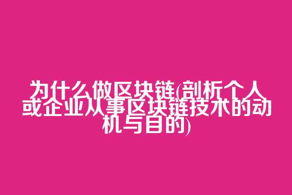 为什么做区块链(剖析个人或企业从事区块链技术的动机与目的)