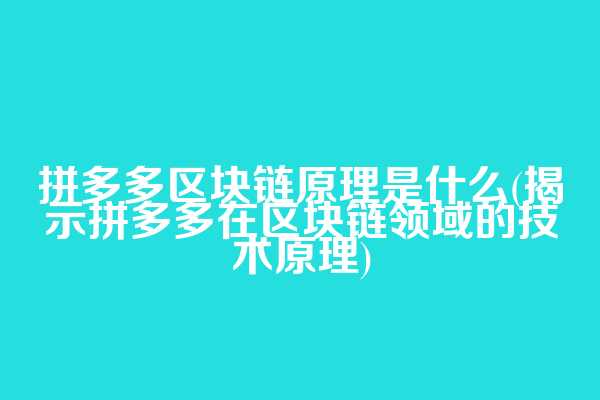 拼多多区块链原理是什么(揭示拼多多在区块链领域的技术原理)