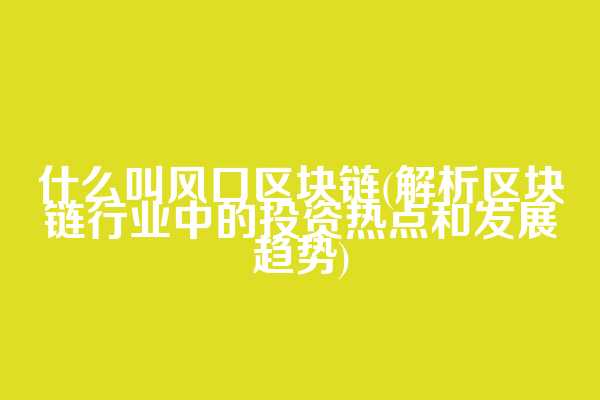 什么叫风口区块链(解析区块链行业中的投资热点和发展趋势)
