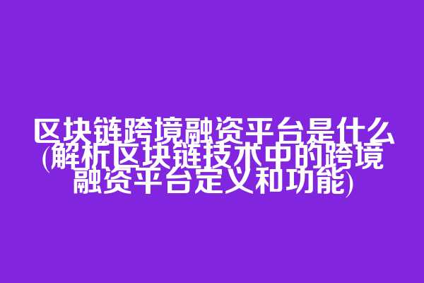 区块链跨境融资平台是什么(解析区块链技术中的跨境融资平台定义和功能)