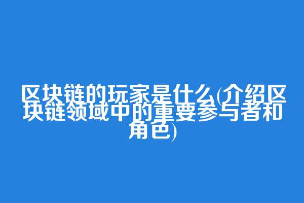 区块链的玩家是什么(介绍区块链领域中的重要参与者和角色)