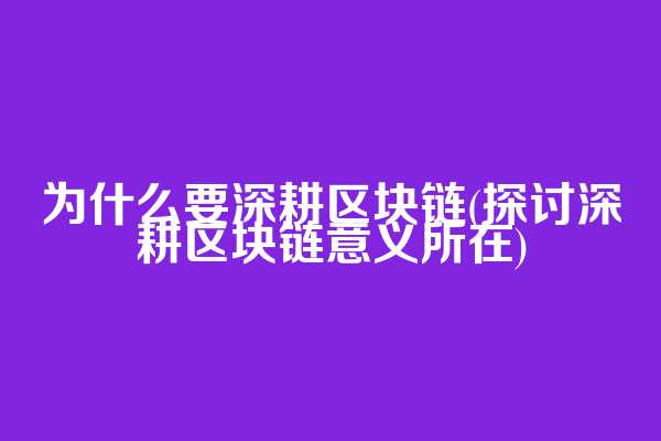 为什么要深耕区块链(探讨深耕区块链意义所在)