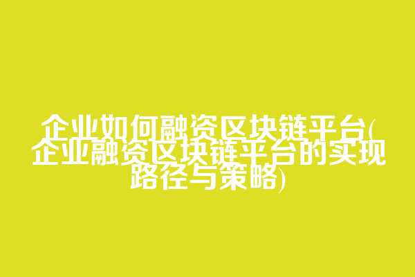 企业如何融资区块链平台(企业融资区块链平台的实现路径与策略)