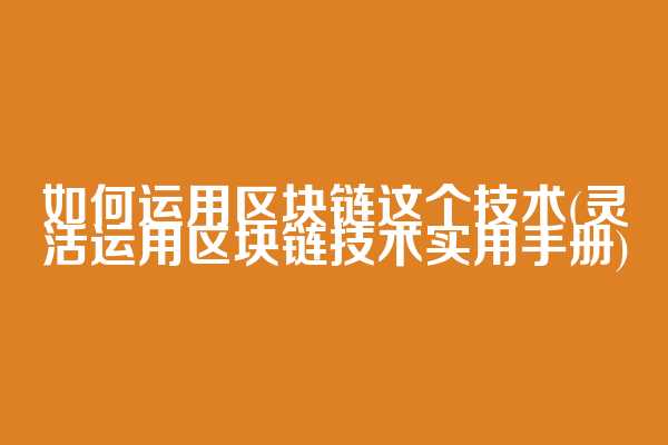 如何运用区块链这个技术(灵活运用区块链技术实用手册)