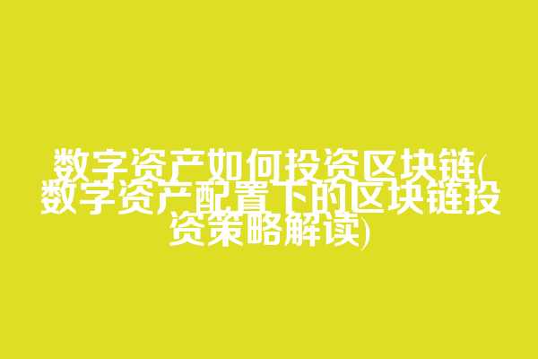 数字资产如何投资区块链(数字资产配置下的区块链投资策略解读)