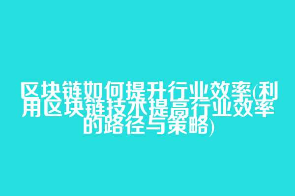 区块链如何提升行业效率(利用区块链技术提高行业效率的路径与策略)