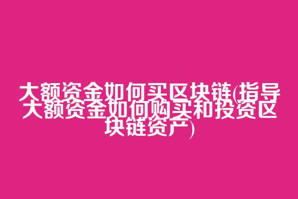 大额资金如何买区块链(指导大额资金如何购买和投资区块链资产)