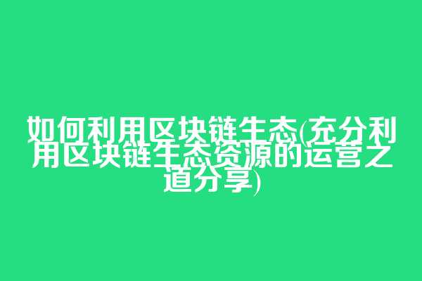 如何利用区块链生态(充分利用区块链生态资源的运营之道分享)