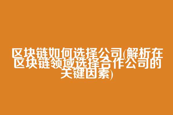 区块链如何选择公司(解析在区块链领域选择合作公司的关键因素)