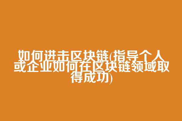 如何进击区块链(指导个人或企业如何在区块链领域取得成功)