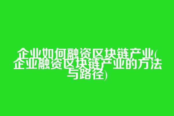 企业如何融资区块链产业(企业融资区块链产业的方法与路径)